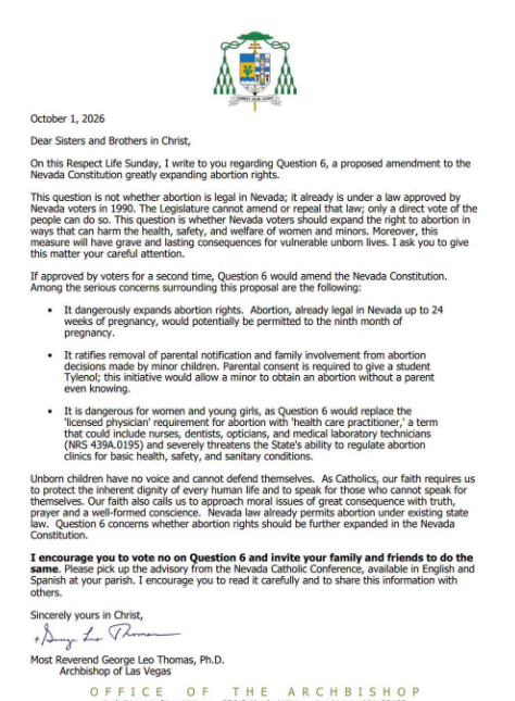 VictorJoecks's tweet photo. Catholic, Mormon and Christian groups are speaking out against Question 6, which put full-term abortion in the Nevada Constitution. 

It would also prevent parental notification. https://t.co/bLuP79UpBQ