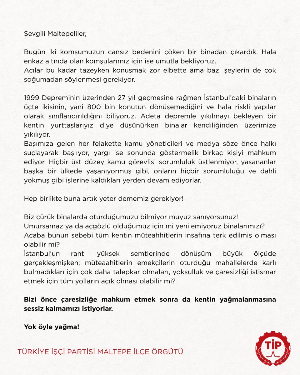 tip_maltepe's tweet photo. Bizi önce çaresizliğe mahkum etmek sonra da kentin yağmalanmasına sessiz kalmamızı istiyorlar. 

Yok öyle yağma! https://t.co/hehku2j34a