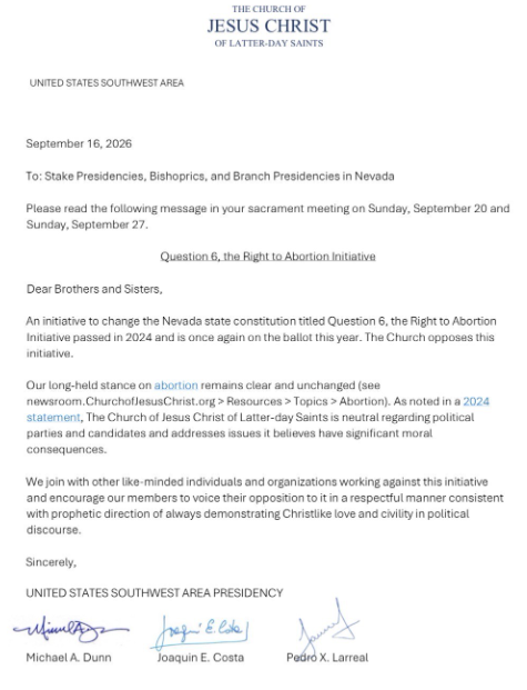 VictorJoecks's tweet photo. Catholic, Mormon and Christian groups are speaking out against Question 6, which put full-term abortion in the Nevada Constitution. 

It would also prevent parental notification. https://t.co/bLuP79UpBQ