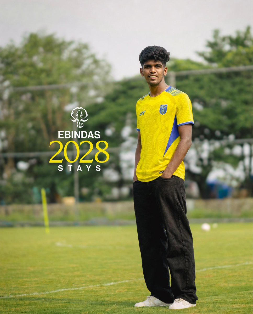 KeralaBlasters's tweet photo. 𝗧𝗵𝗲 𝗮𝘀𝘀𝗶𝘀𝘁 𝗺𝗮𝗰𝗵𝗶𝗻𝗲 𝗸𝗲𝗲𝗽𝘀 𝗿𝘂𝗻𝗻𝗶𝗻𝗴 💛

Ebindas will continue with the Kerala Blasters until the end of the 2027/28 season. 

#KBFC #KeralaBlasters #YennumYellow #YellowThudarum https://t.co/Lv1SH78DgI