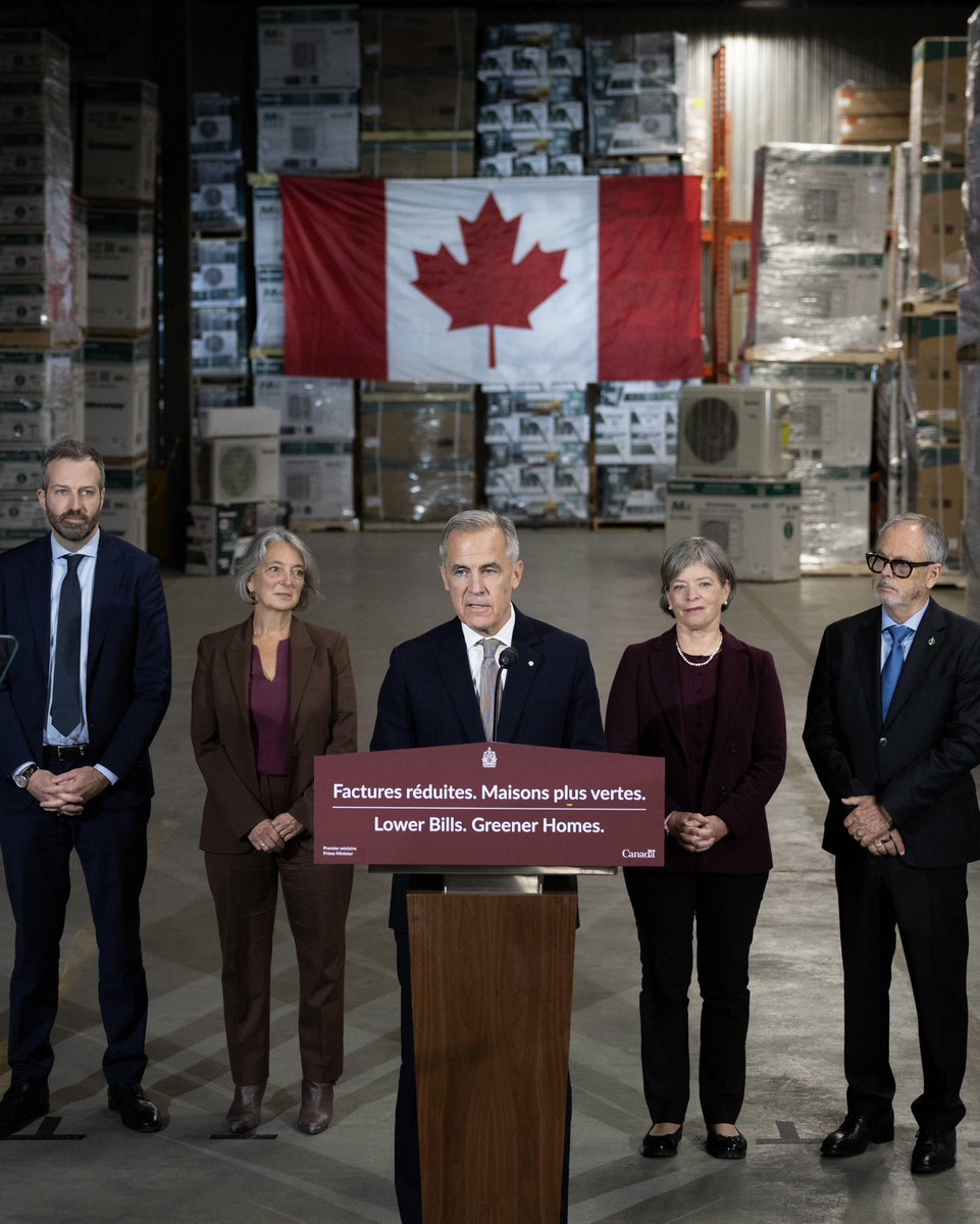 MarkJCarney's tweet photo. Des maisons plus vertes et des factures moins élevées pour les Canadiens.
 
Aujourd’hui, à Sherbrooke, nous avons annoncé un nouveau plan pour aider plus de Canadiens à se doter d’une thermopompe et à rénover leur chez-soi, ce qui va permettre de réduire les coûts et les émissions et de bâtir une économie plus forte et plus durable pour tous.