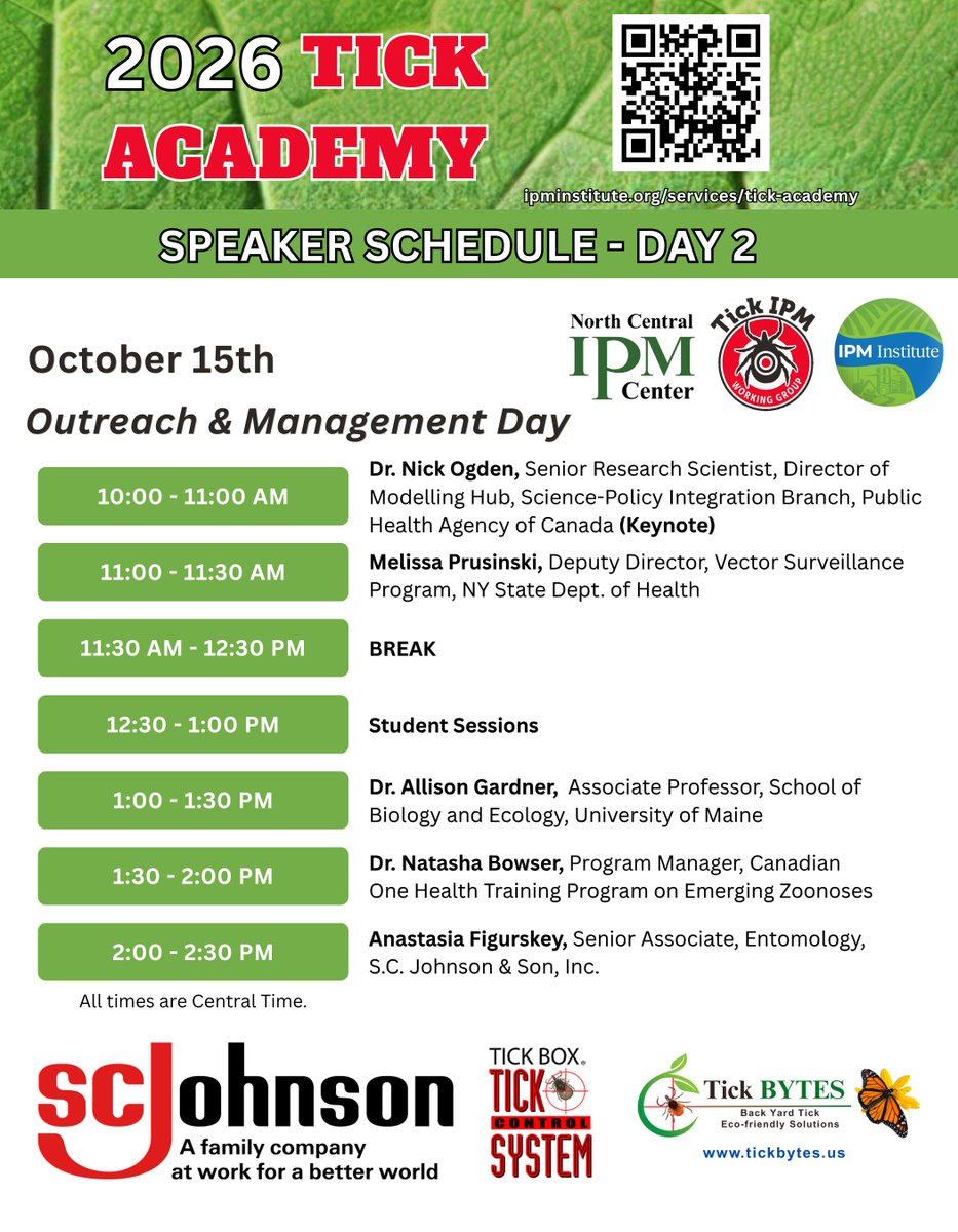 IPMInstitute's tweet photo. Hear the latest research, explore new tools and strategies, earn CEUs, and connect with others working to stop the spread of #ticks and tick-borne diseases at Tick Academy 2026!

Learn more: https://t.co/RAq1Zq80Or
Secure your spot today: https://t.co/SZUwjDoH5a https://t.co/8yjZ7Zo3ED