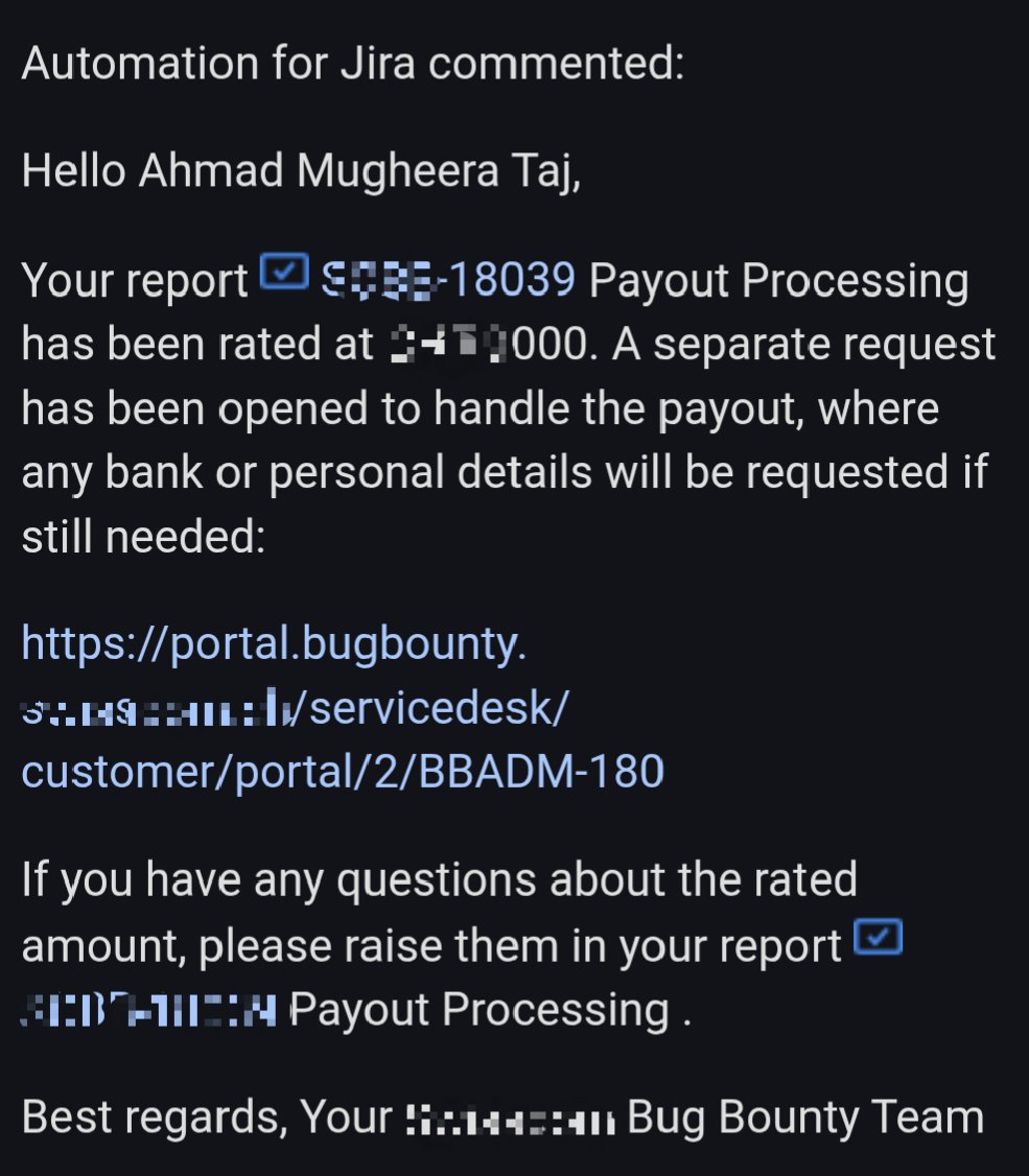 mugh33ra's tweet photo. Alhamdulillah 🥹
just got my first 5-digit $$$$$ bounty from my favorite program for a NoSQLi finding that leaks 5+ years of extensive PII.
#BugBounty #NoSQLi #sqli #nosqli #Infosec https://t.co/qK68j45Bh5