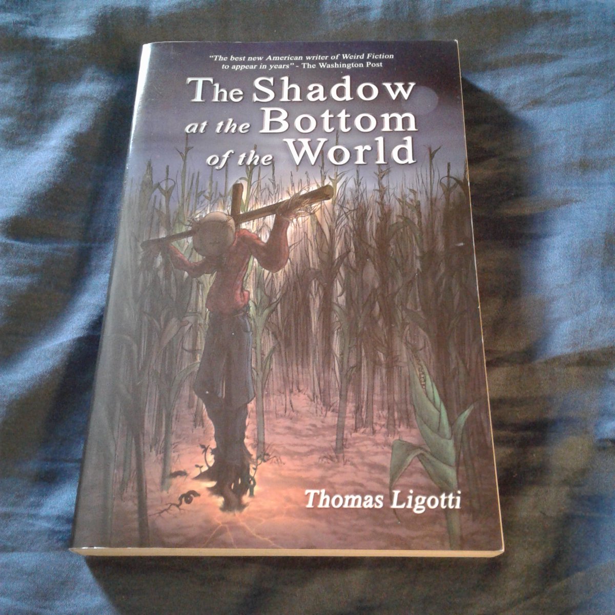JamesGChampagne's tweet photo. Currently Reading: THE SHADOW AT THE BOTTOM OF THE WORLD by Thomas Ligotti 

This is also a reread. This was the first Ligotti collection I ever purchased/read, way back in December 2005. Published by Cold Spring Press, it was meant to be a sort of "best of"/introductory sampler to Ligotti's fiction, with the stories chosen by Douglas A. Anderson and Ligotti himself. It does a decent job of selecting some of the best stories from Ligotti's first three collections and the NIGHTMARE FACTORY omnibus (this book came out a year before the publication of TEATRO GROTTESCO), and I agree with most of the picks, though there are a few notable omissions: no "The Frolic," no "The Chymist," no "The Clown Puppet." But for the most part, it's a good introduction to his work. Much like the Lovecraft collection I finished rereading recently, this one I also read out-of-order back in the day, temporarily skipping over the long-ish first story ("The Last feast of Harlequin") to read the shorter "Dr. Voke and Mr. Veech," which thus ended up being the first Ligotti story I ever read. 

I'm not quite as obsessed with Ligotti as I was in my 20s and 30s, and have actually slimmed down my once vast collection of his books to just a small handful of seminal titles, but I still hold him in high esteem as a writer and stylist.