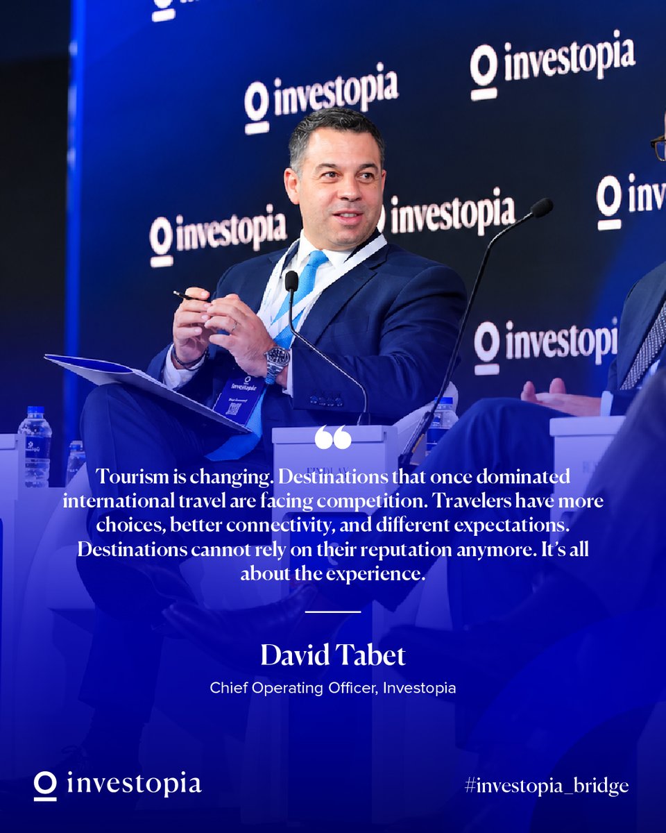 investopia_ae's tweet photo. Travellers are more informed and selective than ever.
At #Investopia_Bridge, Liam Findlay of @themiralgroup, Tom Roelens of Wynn Al Marjan Island, Vasilis Zertalis of Cyprus Airways and David Tabet of @investopia_ae discussed how this affects building competitive tourism experiences.