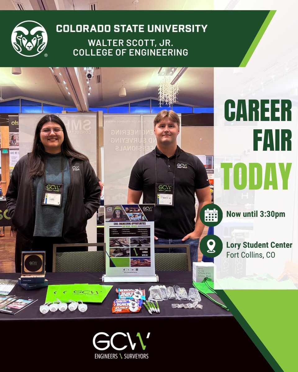 GCW_Eng's tweet photo. We're at @ColoradoStateU today!

Stop by the Lory Student Center before 3:30 PM to meet our team and learn about career opportunities with GCW! https://t.co/mDBPGYmfcG

#GCWEngineering #ColoradoStateUniversity #EngineeringCareers #CareerFair https://t.co/WhJcrdZCZh