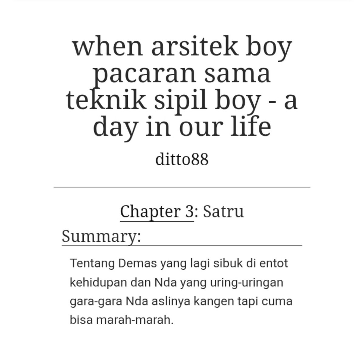 dittulis's tweet photo. rulnyul 🔞

Satru—tentang Demas yang lagi sibuk di ent*t kehidupan dan Nda yang uring-uringan gara-gara kangen tapi cuma bisa marah.

https://t.co/URH6EPeVaP https://t.co/A3zRgxrObL