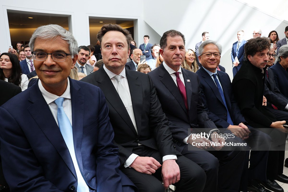cb_doge's tweet photo. BREAKING: Elon Musk with Michael Dell and Jensen Huang at the Institute of Peace in Washington, D.C., for the Golden Age of American Innovation Summit.

📸 Win McNamee / GettyImages https://t.co/PlFIWAGhMR