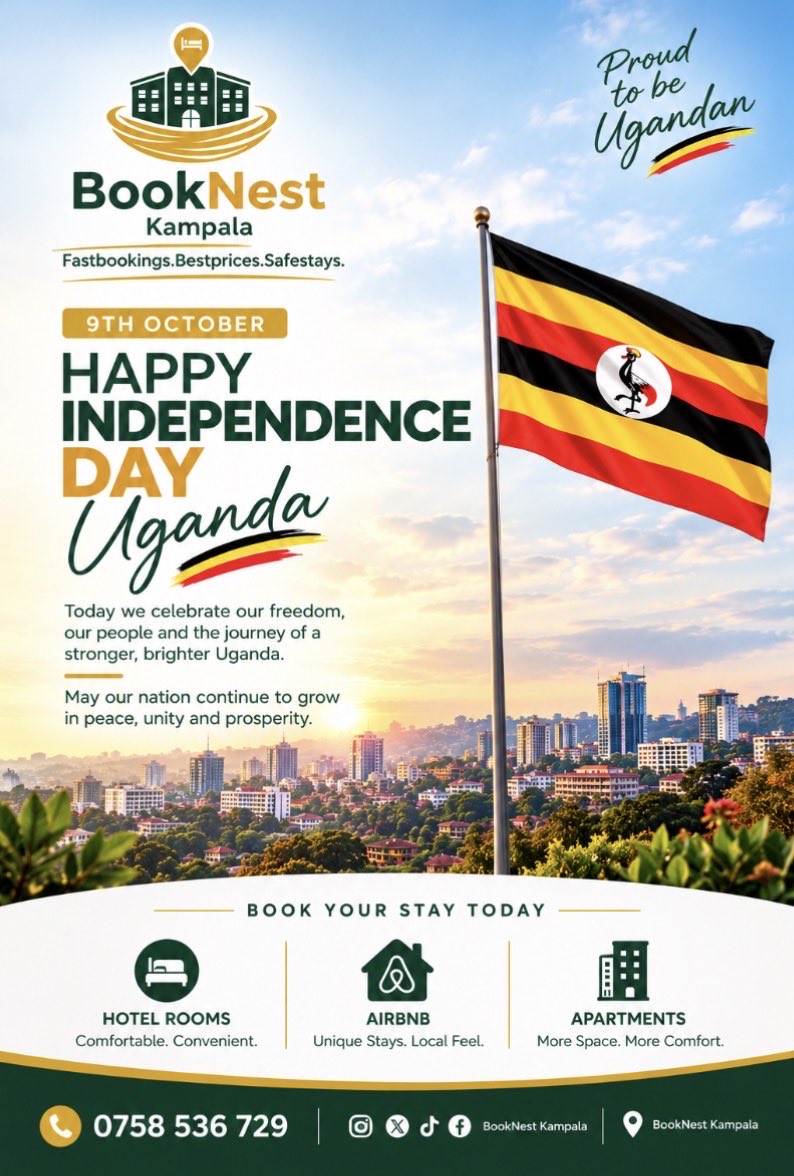 HonKayz's tweet photo. As Uganda celebrates independence,we are here with you.
Your reliable hotel and apartment booking partner https://t.co/b4lzslHJeF
