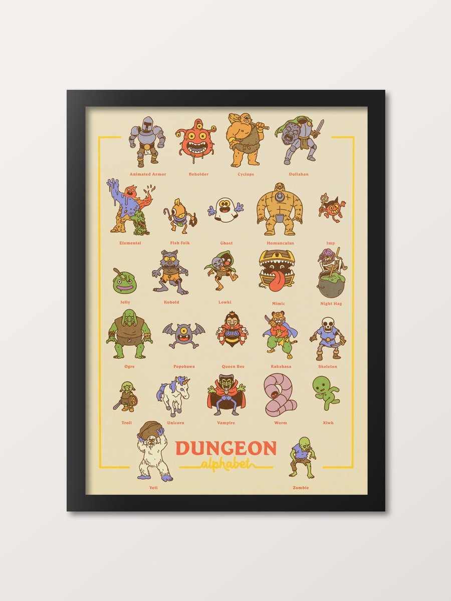 TeeKetch's tweet photo. I've just updated my shop sections as well as added a full size print of the Dungeon Alphabet art. You can see all of my wares at https://t.co/lvrcnnEeOi and get some art for your head, your torso, or even your walls! https://t.co/yxbT1QoI0W