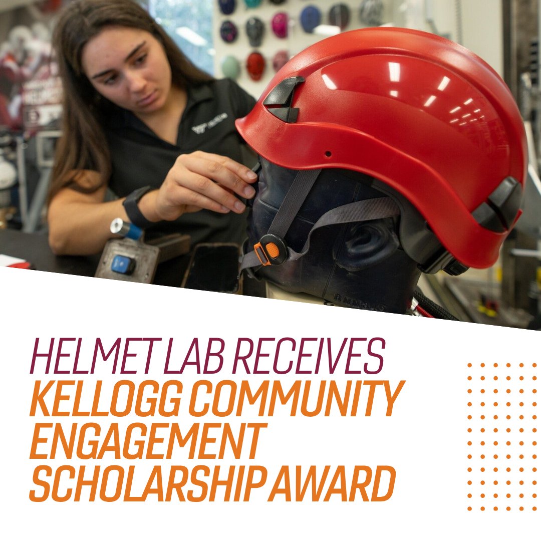 virginia_tech's tweet photo. The Virginia Tech Helmet Lab has been recognized with the Kellogg Community Engagement Scholarship Award for its work translating research into safer helmets. 🎉

➡️ https://t.co/Tycoq9H59l https://t.co/4JjLk0T3EW