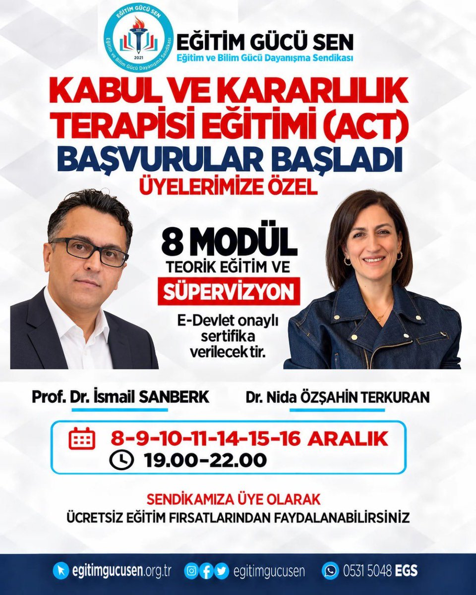 oguzozat's tweet photo. Psikolojik danışmanların görmezden gelinen sorunlarını gündeme taşıyor, taleplerimizle, hukuki mücadelemizle ve mesleki gelişimlerine yönelik çalışmalarımızla yanlarında olmaya devam ediyoruz.

Norm kadro mücadelesini kararlılıkla sürdürürken daha önce duyurduğumuz ücretsiz Kabul ve Kararlılık Terapisi (ACT) eğitimimizin başvurularını da bugün başlattık.

Biz psikolojik danışmanların yalnızca sorunlarını dile getirmiyor, çözüm üretmek ve mesleki gelişimlerini desteklemek için de çalışıyoruz.

#PDRNormuAcil