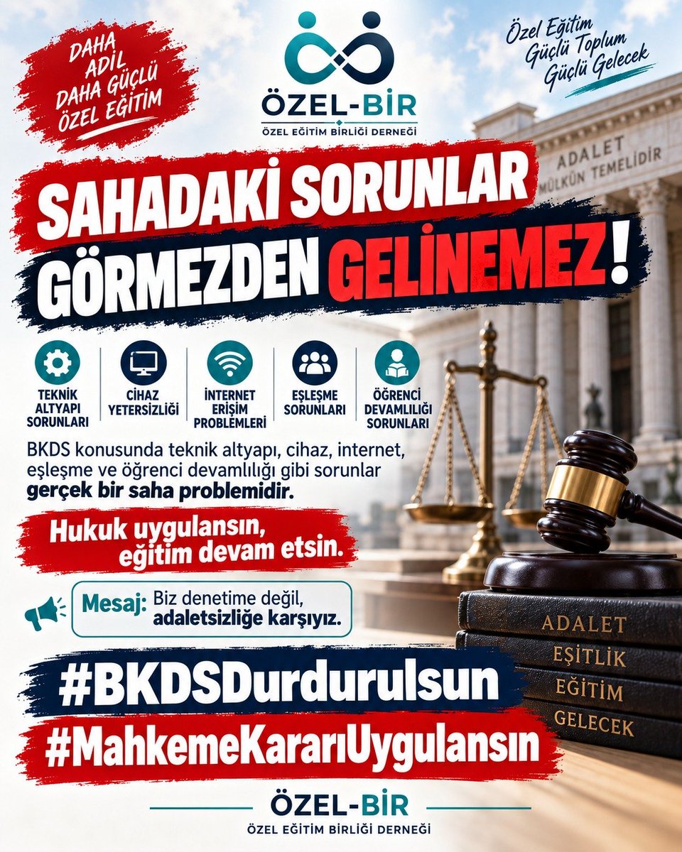 MEHMETT18251424's tweet photo. Yürütmeyi durdurma kararı kâğıtta kalmasın, uygulamada karşılık bulsun.

Özel eğitimde belirsizlik sona ersin.

Talebimiz açık: Mahkeme kararı uygulansın!

#BKDSDurdurulsun #MahkemeKararıUygulansın https://t.co/uQpKBd778t