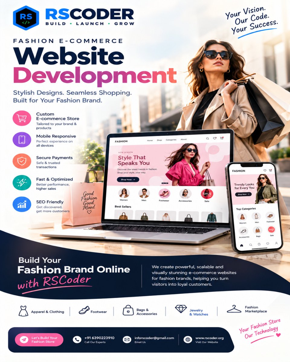 Rscoder8's tweet photo. 👗 Fashion E-Commerce Website Development

🛍️ Custom Store
📱 Mobile-First Design
💳 Secure Payments
⚡ Fast Performance
🔍 SEO-Friendly

🌐 https://t.co/H4Sp5Svecz
📞 +91 6390223910
#FashionEcommerce #FashionWebsite #Ecommerce #OnlineStore #FashionTech #WebDevelopment #RSCoder https://t.co/HRFvc4l8ce
