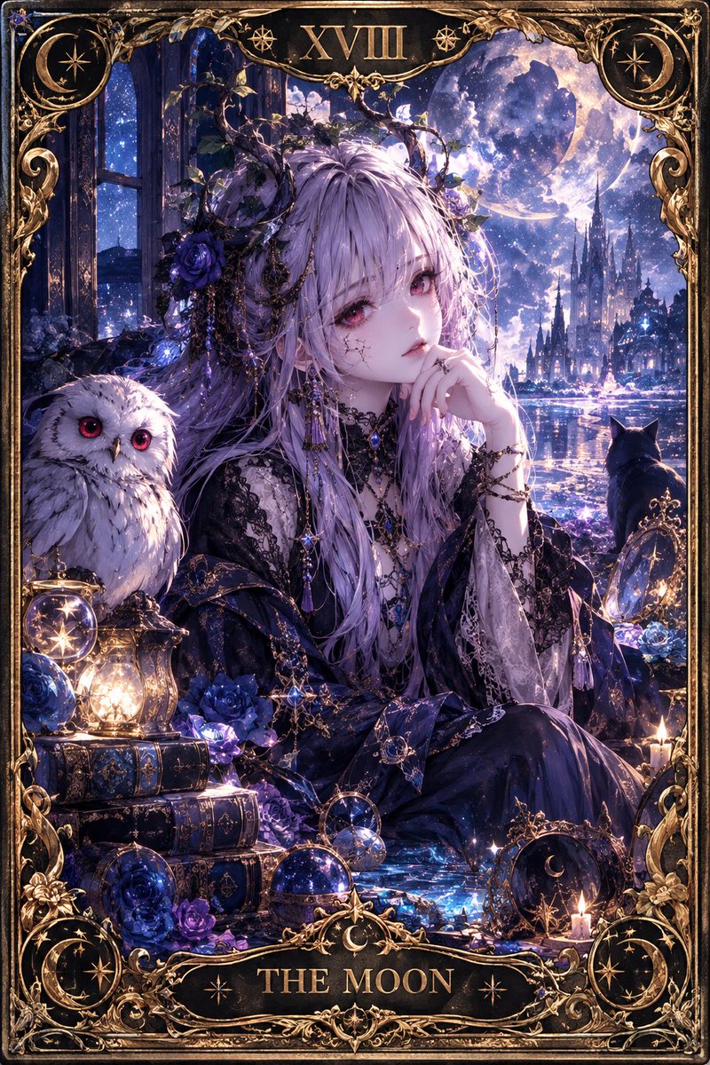 edgar_merry's tweet photo. 月は
全部を照らす太陽ではない
見えるところと見えないところがある
遠くは幻想的だが、足元には影がある
だからこそ
「見えているものだけを自分の真実だと思わない」

死神は「再生」
何かが終わる＝全部が失われるではない

もう自分に必要なくなったものを終わらせることで、次の自分が生まれる https://t.co/FJ8S3Sn0zL