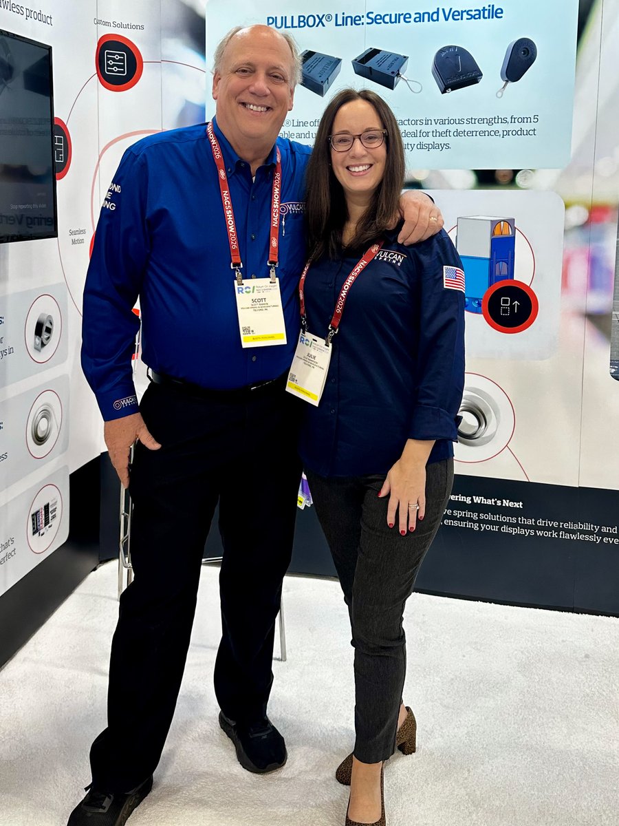 VulcanSpring's tweet photo. Scott, Julie, Blake, and Will are at Booth # C3488, talking custom spring solutions that keep products front and center, secure, and displays performing as designed.

Let’s Talk Springs.
📍 Booth # C3488 | NACS 2026

#VulcanSpring #NACS2026 #LetsTalkSprings #RetailDisplays https://t.co/k5PXkV1jd4