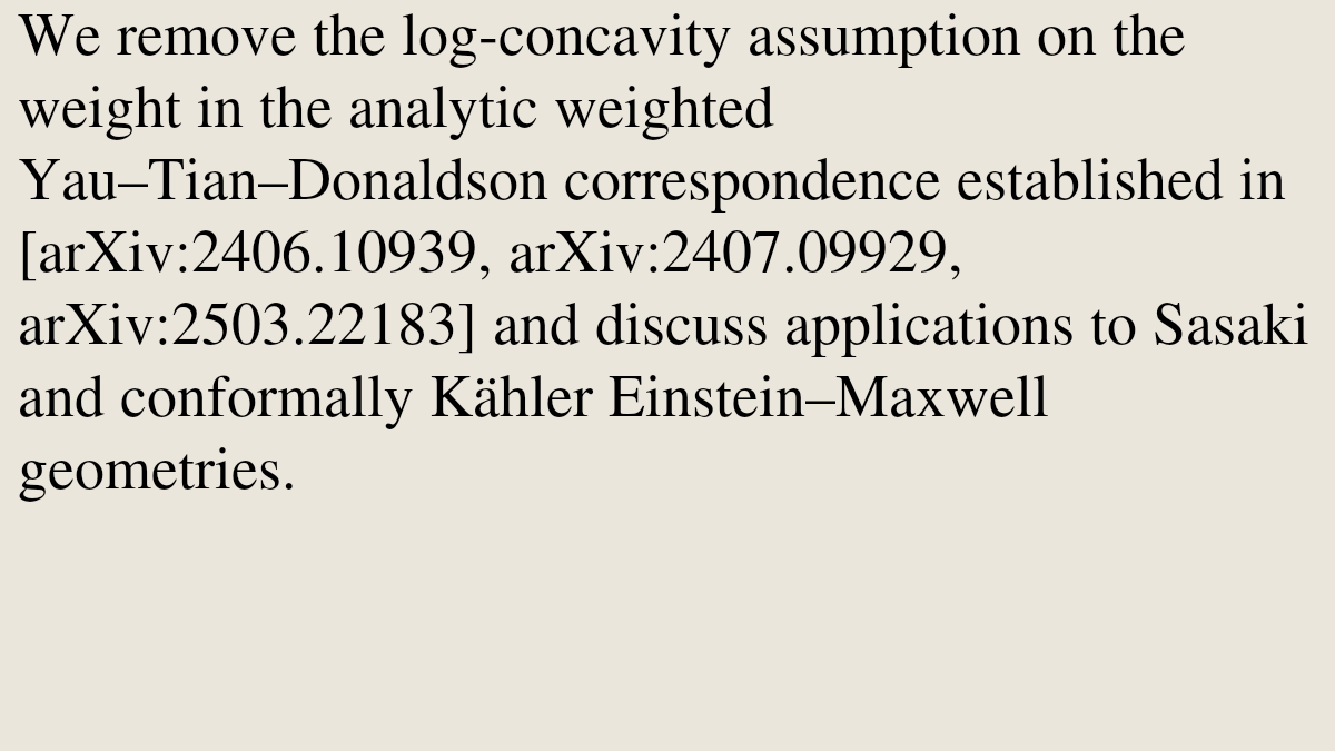 GeometryPapers's tweet photo. Extremal Sasaki manifolds and weighted K-stability

Simon Jubert, Chung-Ming Pan
https://t.co/oU8tQWhvx9 [𝚖𝚊𝚝𝚑.𝙳𝙶] https://t.co/287UH8zuvN