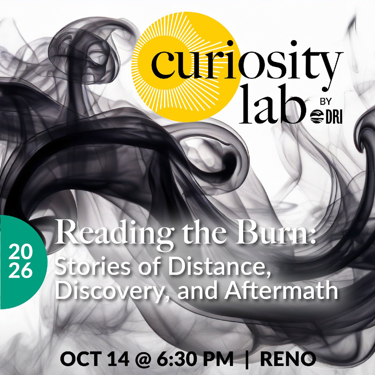 DRIScience's tweet photo. Join us on Oct. 14 for DRI's #CuriosityLab event, Reading the Burn: Stories of Distance, Discovery &amp; Aftermath where storytellers, Dr. Vera Samburova, Kim Abeles &amp; Jim English delve into the unexpected forms of resilience that emerge from destruction.

🎟️ https://t.co/Hs1xUbJ3Nc https://t.co/TCYLoQq0hn