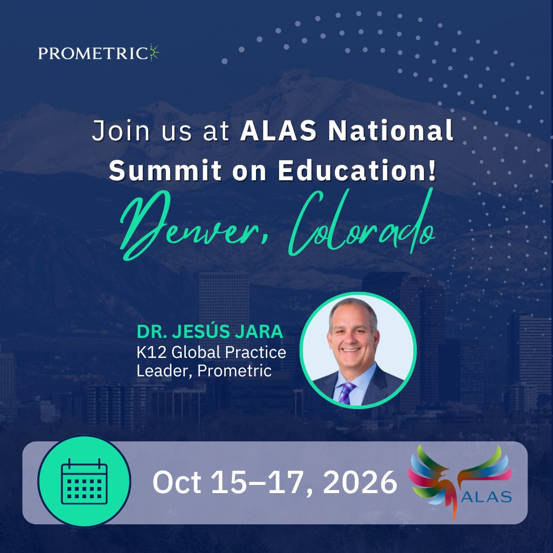 PrometricK12's tweet photo. Catch you at ALAS 2026. Meet Dr. Jesús Jara to discuss student success and equity: https://t.co/N594U8xJrj https://t.co/F17E32wY73