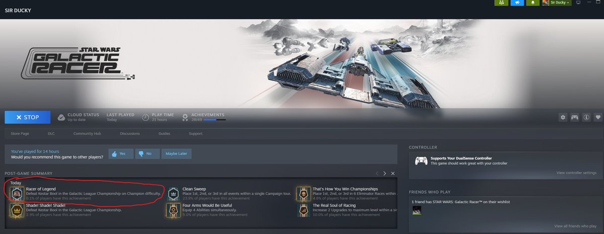 SirDekeTheDuck's tweet photo. STAR WARS: Galactic Racer is such a great game! Managed to beat it on Champion difficulty (Which, I haven't seen done yet, so feeling pretty good!). Video up later tonight of the full run on @ThePillowFortG
#starwars #podracing #galacticracing @Fuse_Games https://t.co/xoizTsy4Mw