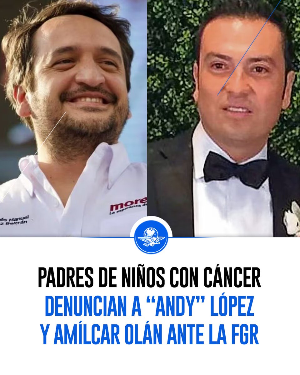El_Universal_Mx's tweet photo. 🔴Familiares de niños con cáncer denunciaron ante la FGR a “Andy” López Beltrán y Jorge Amílcar Olán por presuntas irregularidades en la compra y abasto de medicamentos, con señalamientos que involucran a Birmex.

El vocero del Movimiento Nacional por la Salud de Niños con Cáncer, Israel Rivas, acusó a ambos de genocidio, delincuencia organizada y homicidio culposo. 

"Se están protegiendo entre ellos. Es una ratería, se robaron el dinero de los medicamentos"
https://t.co/ohMhFwU1lQ