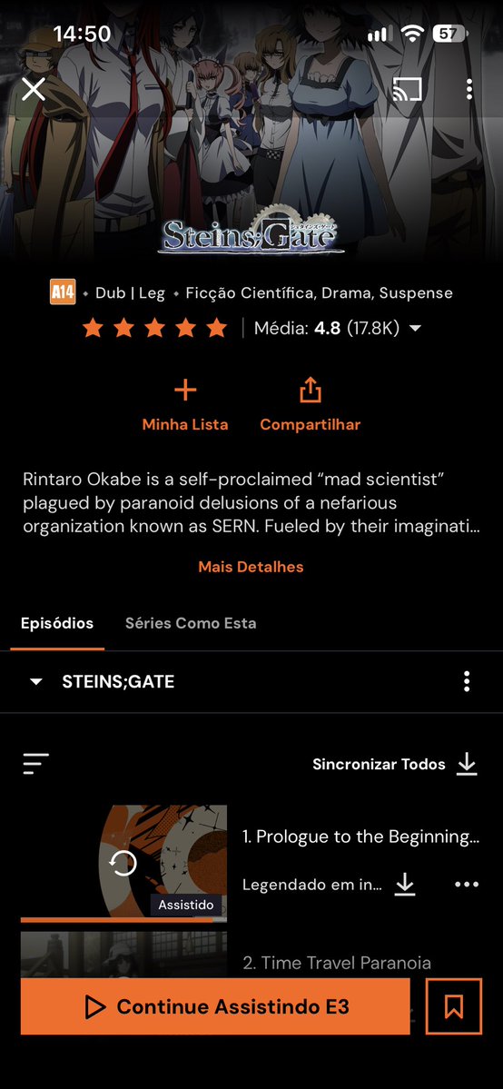 evandromrt's tweet photo. Parece que aos poucos a crunchyroll tá realocando os animes que faltam da funimation. fazia tempo que não tinha a S1 de Steins Gate no catálogo, mesmo que só em inglês já é um sinal que a dublagem ptbr pode chegar breve. https://t.co/FRslk58v4y