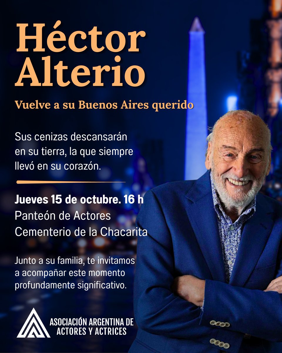 actoresprensa's tweet photo. Héctor Alterio vuelve a su Buenos Aires querido: sus cenizas descansarán en el Panteón de Actores. 
https://t.co/v52R7j2VqU https://t.co/3smlbkHXDG