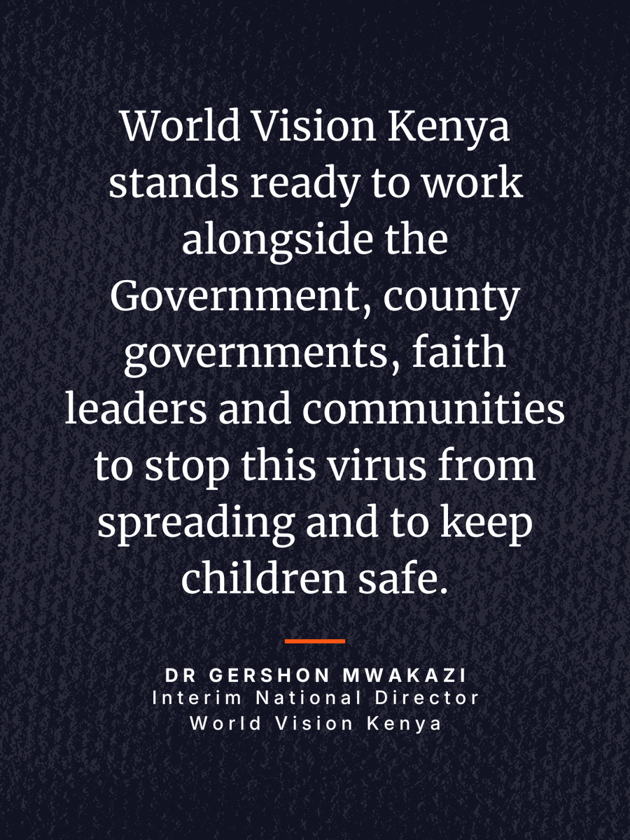 WorldVision's tweet photo. World Vision is deeply concerned following the Ministry of Health's confirmation of Kenya's first imported case of Ebola (Bundibugyo) virus disease. Preventing further transmission is now critical.

@WorldVisionKE is strengthening infection prevention measures and working with health authorities to protect children and communities.

Containing Ebola requires equipped health workers, accurate information to counter fear and stigma, and strong regional cooperation.

Children must remain at the centre of the response. World Vision stands ready to work with governments and partners to prevent further transmission and keep communities safe.