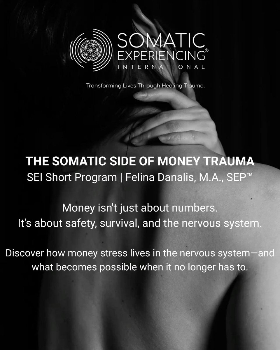 Somatic_Exp_Int's tweet photo. Our upcoming SEI Short Program explores money through a Somatic Experiencing® lens, offering practical tools for understanding financial stress as an embodied experience.

✨ Learn more: https://t.co/o8VHSppai8 https://t.co/xflKh84uU0