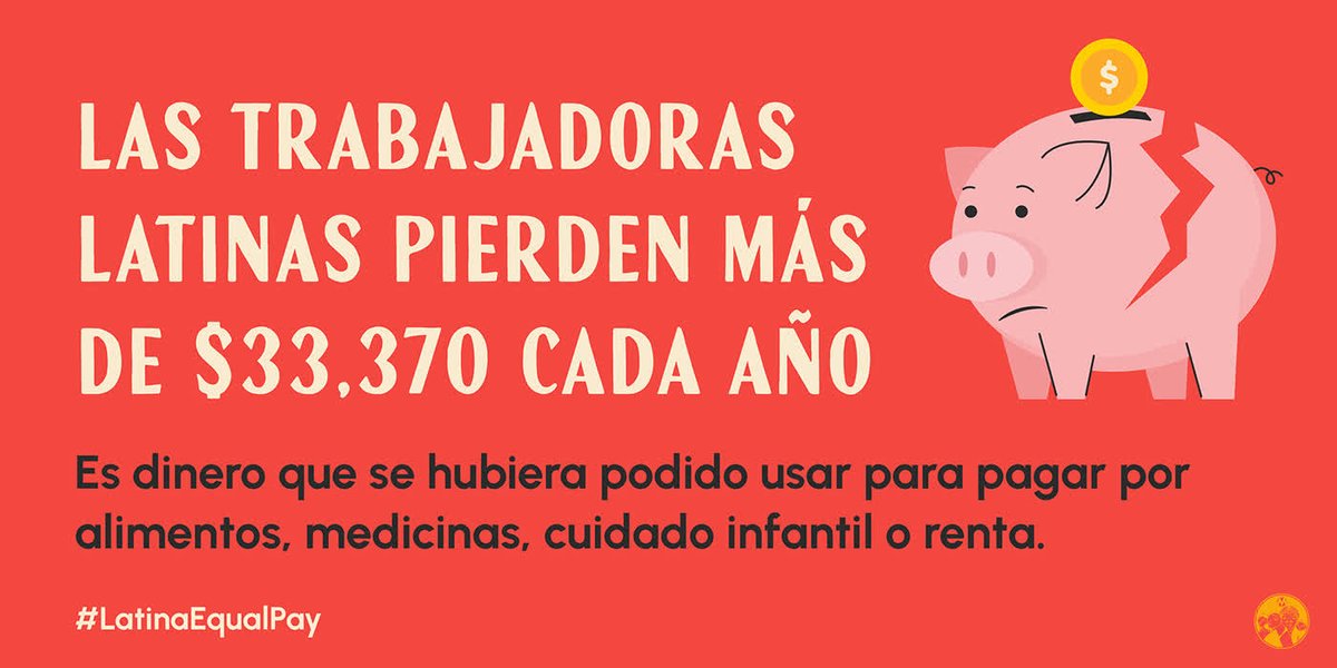 MamasConPoder's tweet photo. Las trabajadoras latinas ganan apenas 53¢ por cada $1 que reciben los hombres blancos. Eso representa más de $33,300 que dejan de ganar CADA año debido a la brecha salarial.

¡Es hora de garantizar igualdad salarial! Dile al Congreso que apruebe hoy la Ley de Equidad Salarial https://t.co/5wLZiFgiGu
