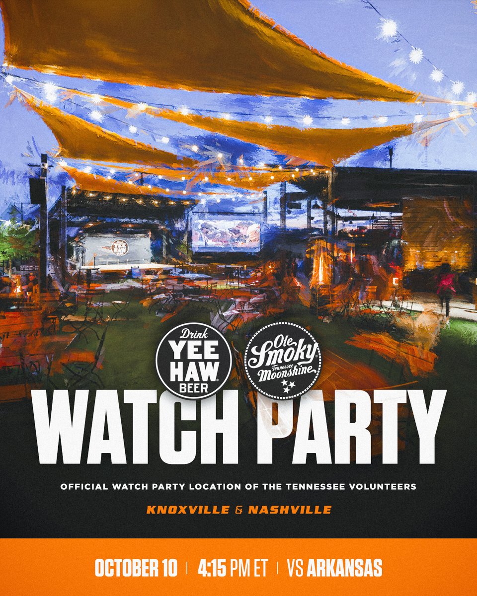 Vol_Football's tweet photo. Watch party! 👀

Head to @yeehawbrewing or @OleSmoky on Saturday to watch the Vols!

#GBO 🍊 https://t.co/8UJIKi5N3N