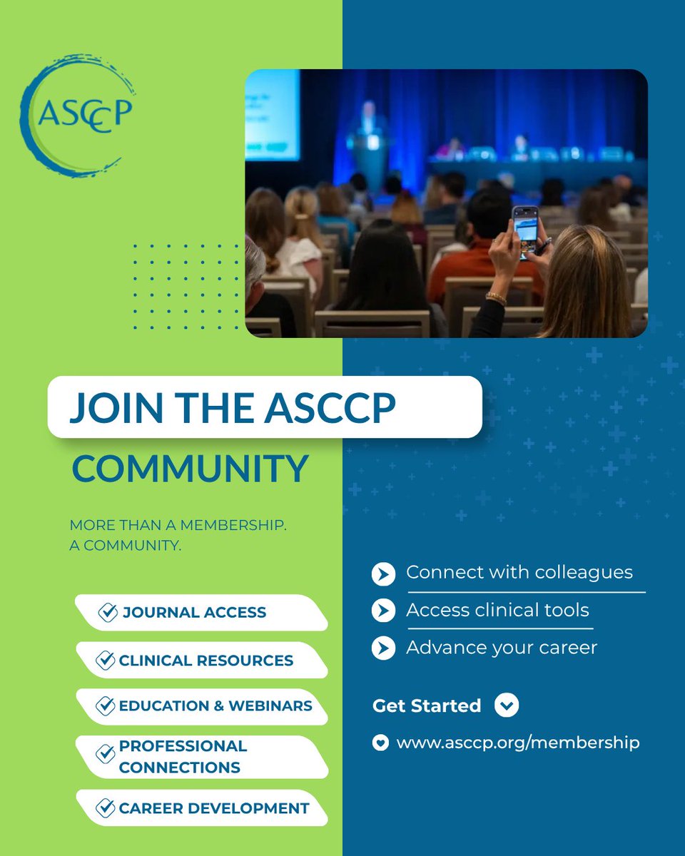 ASCCP's tweet photo. 🩺✨ Learn, connect &amp; grow with ASCCP! Join a community dedicated to advancing education, improving care &amp; preventing HPV-related disease. Members gain access to exclusive resources, clinical tools, webinars &amp; more. 💙📚 https://t.co/6KoQDrm5Os #ASCCP #ASCCPMembership https://t.co/xWjuYrTpbv