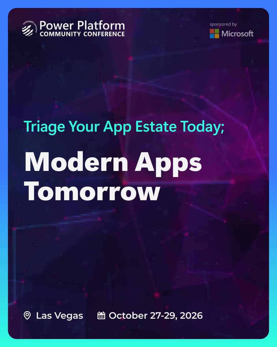 powerplatconf's tweet photo. Register for #PPCC26 https://t.co/AKa75zQjWf Access, InfoPath, Excel, custom builds, pricey SaaS... which apps move to Power Platform, which get agents, and which retire? Learn a migration-factory model built on triage, value scoring, and Dataverse-first fit. #PowerPlatform #AppModernization