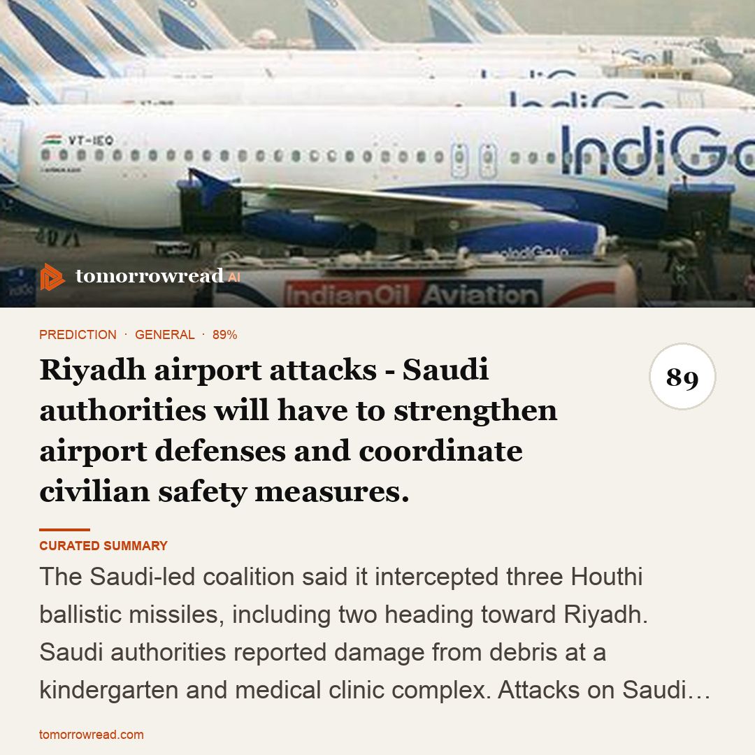 tomorrowread's tweet photo. Gaza deaths continue as ceasefire stalls. Houthi missile attacks disrupt Riyadh airport; airlines halt flights. Iran weighs a US peace proposal as Washington prepares military options.

https://t.co/ixzxh9KHch

#TomorrowRead #AI #WorldNews #Foresight #News https://t.co/h6qoZMGGw9