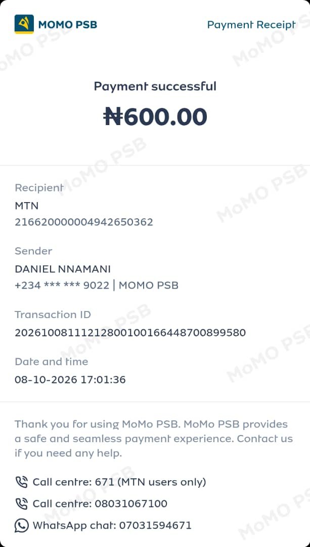 Nnamarlian's tweet photo. I'm not rich dear @MTN180 

I did 600 naira 2.5gb on momo since 5:00pm

I have message momo no reply, its already successful on their end, I use God and beg you people, dont let us quarry, once you restore your network help me send my data

Thank you, @MTNNG https://t.co/VtahYiVToA