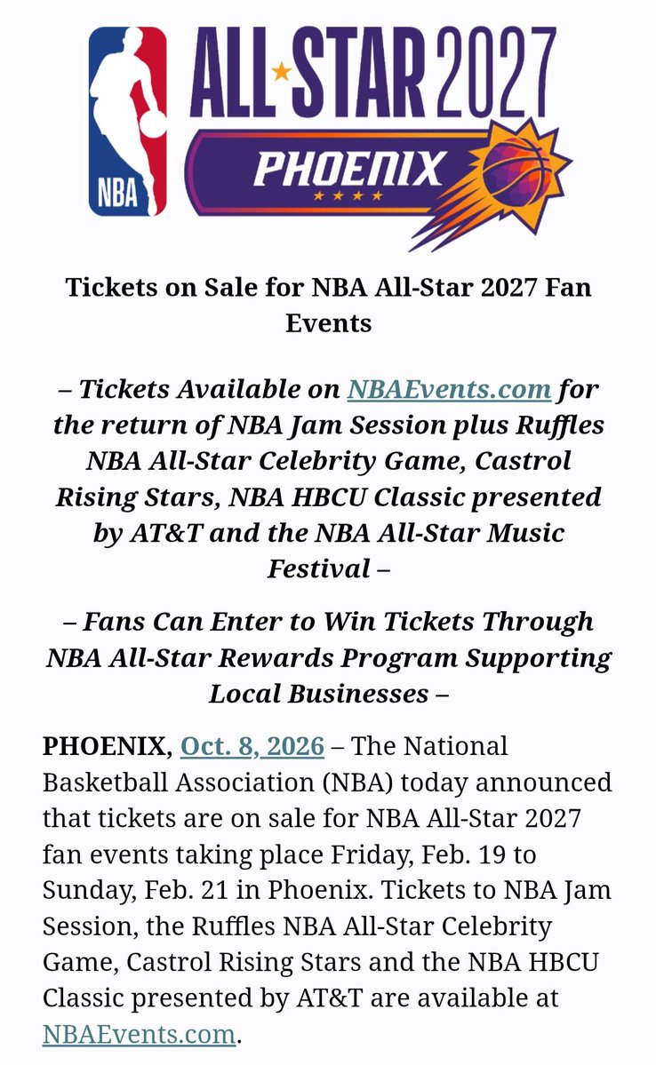 DuaneRankin's tweet photo. 2027 NBA All-Star Weekend events in Phoenix on sale through NBA Events https://t.co/KvPra2iSDo https://t.co/M8nkqy1k7E
