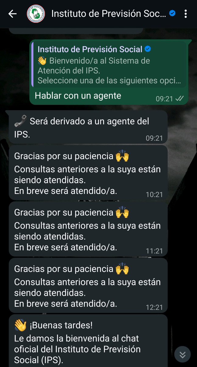 KariKarB's tweet photo. Una porquería su atención por WhatsApp @IPSParaguay , tardan más de 4hs en responder. Cuando por fin lo hacen, uno no responde a los 5min (Porque evidentemente está haciendo otras cosas, por eso no llama por teléfono) y cierran el chat. Todos los malditos meses se paga el seguro. https://t.co/NfyMfrSuxm