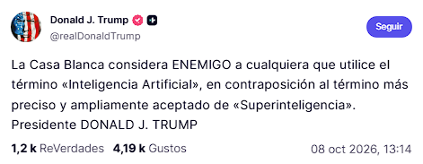 nachomdeo's tweet photo. ¿Pdrían negarte la visa por detectar que usaste el término "Inteligencia Artificial"?  Es una pregunta en broma, pero, en serio, el mundo se está convirtiendo en un cotolengo a pasos acelerados https://t.co/iBAz8S7sJR
