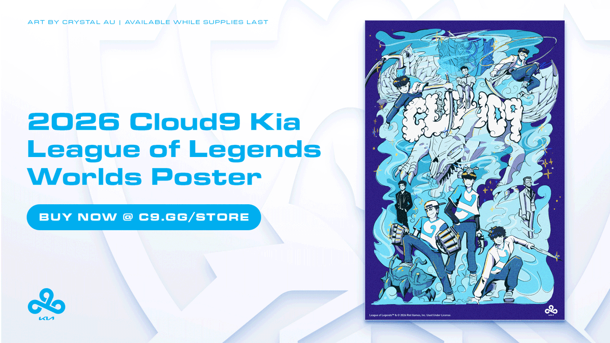 C9LoL's tweet photo. It's that time of year, it's time for Worlds 2026

This is our moment, save it forever with our new Cloud9 Kia Worlds 2026 Poster!
🎨 @frenzystudiocc - @noodlebrains
🔗 https://t.co/5Ni0Ifg3mI https://t.co/Tkqc9B3egn
