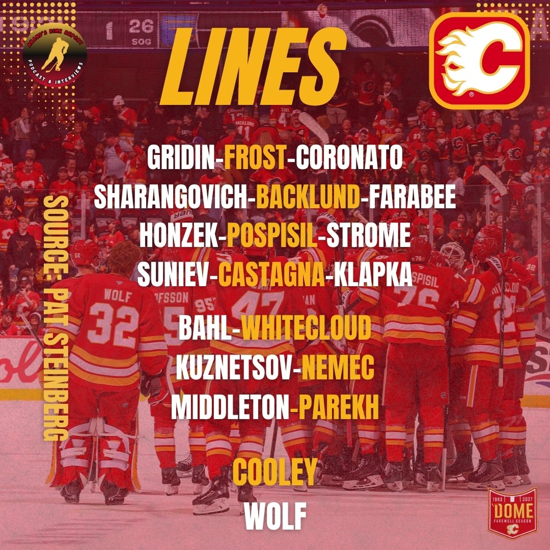 arr_socials's tweet photo. FLAMES GAMEDAY!! 

The Flames (0-3-0) host the Avalanche (2-1-0). 

Game Notes:
 - Devin Cooley gets the nod between the pipes. 
- Suniev makes his season debut, Castagna his NHL debut. 

Puck drop at 7pm MT 

#Flames #hockey #NHL 

📸: NHL Flames https://t.co/8CmiTF92bT