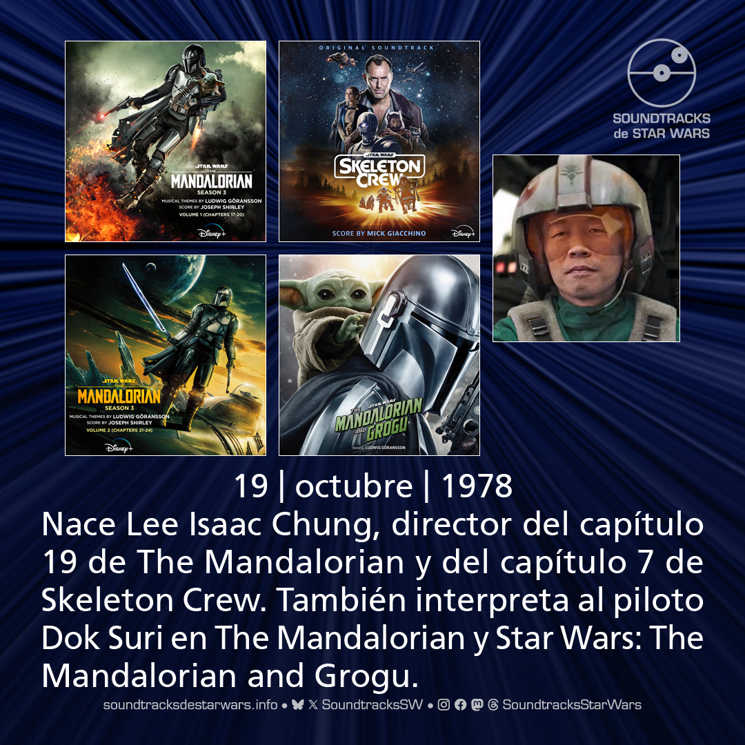 SoundtracksSW's tweet photo. El 19 de octubre de 1978 nace #LeeIsaacChung, director del capítulo 19 de The Mandalorian y del capítulo 7 de #SkeletonCrew.

On October 19, 1978, Lee Isaac Chung, director of chapter 19 of The Mandalorian, and of chapter 7 of Skeleton Crew, was born.

#StarWars #TheMandalorian https://t.co/S0BWKnrKNT