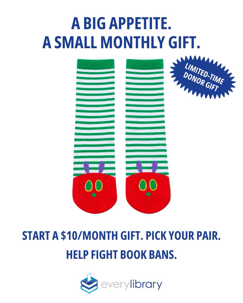 EveryLibrary's tweet photo. The socks are fun. What your gift pays for is serious: the year-round fight to stop book bans.

https://t.co/Chux5QHyMw https://t.co/sa0JKGnyAd