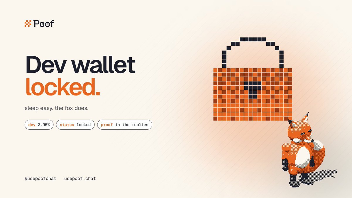 usepoofchat's tweet photo. dev wallet locked. 🔒

the 2.95% dev allocation is locked. proof below 👇

private chats, transparent wallet. 🦊 https://t.co/F96bVgNMSt