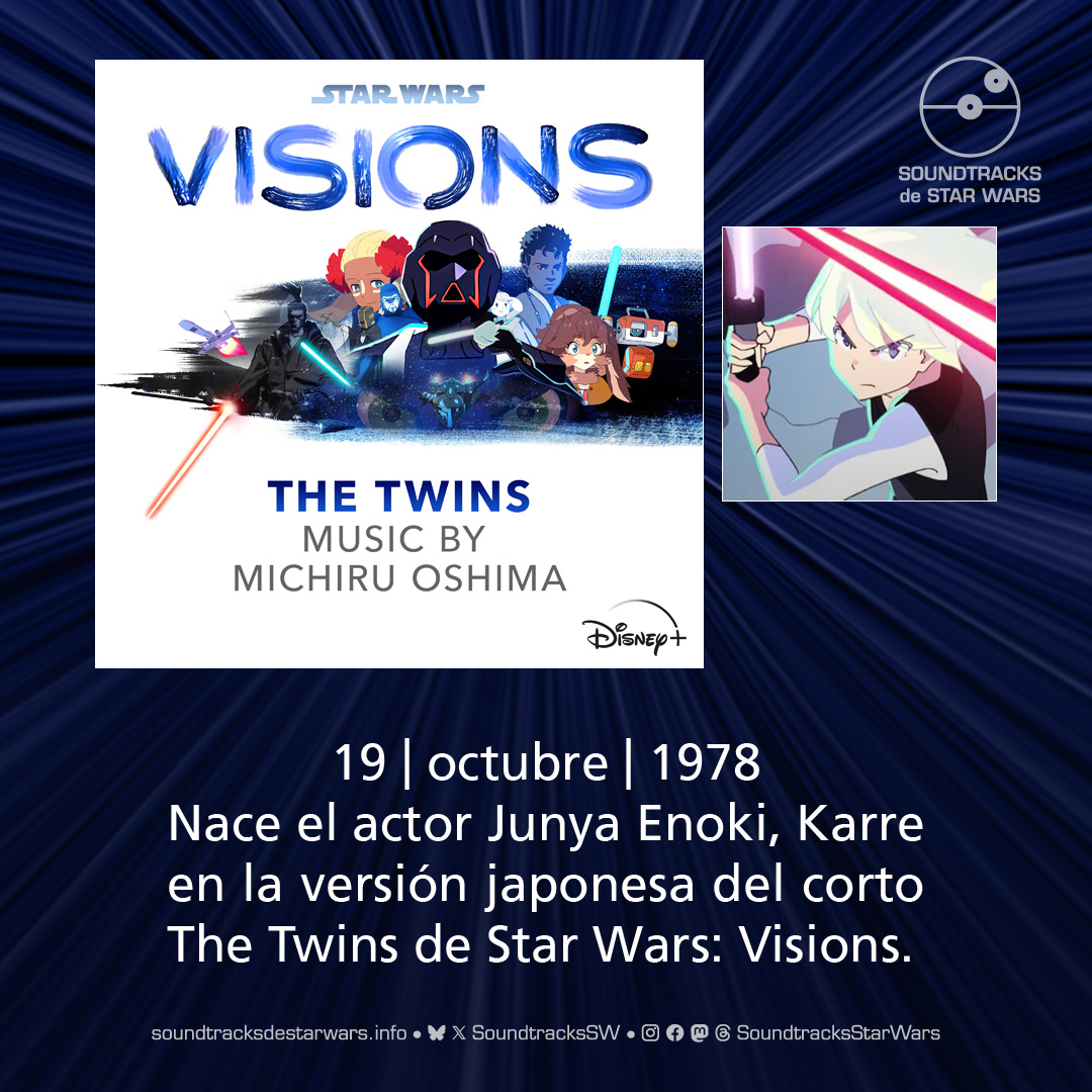 SoundtracksSW's tweet photo. El 19 de octubre de 1978 nace el actor #JunyaEnoki, Karre en la versión japonesa del corto The Twins de Star Wars: Visions.

On October 19, 1978, actor Junya Enoki, Karre in the Japanese version of the Star Wars: Visions short The Twins, was born.

#StarWars #StarWarsVisions https://t.co/9RxM3pn2ER