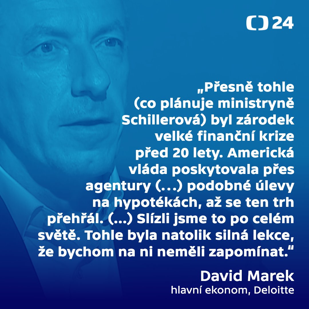 Interviewct24's tweet photo. 1/5 Ministryně financí Alena Schillerová /ANO/ v televizi Nova oznámila, že má návrh, podle kterého si mladí do 36 let budou moci od příštího roku odečítat od daní větší část úroků z hypoték než dnes. Jde o funkční řešení? Zeptali jsme se hlavního ekonoma Deloitte Davida Marka. https://t.co/r0Jk6VTxJl