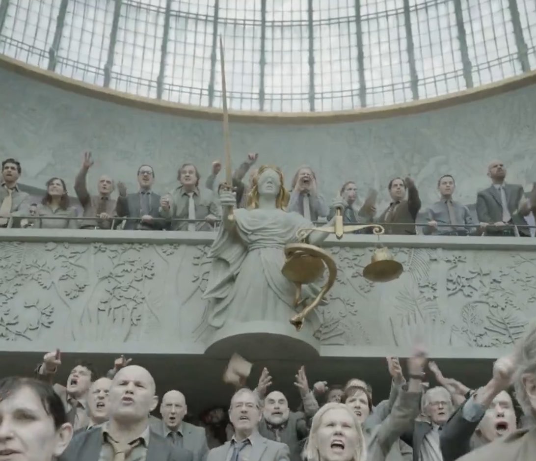 RatthewKK's tweet photo. In the council scene of Digger, Lady Justice is weighing between the snake and apple… the snake is hissing aggressively, just like Digger is hissing at every one of them in the chamber 😂 Is truly the snake to blame that Adam and Eve took a bite of the apple? Or are they blaming the snake, refusing to take accountability of their action?