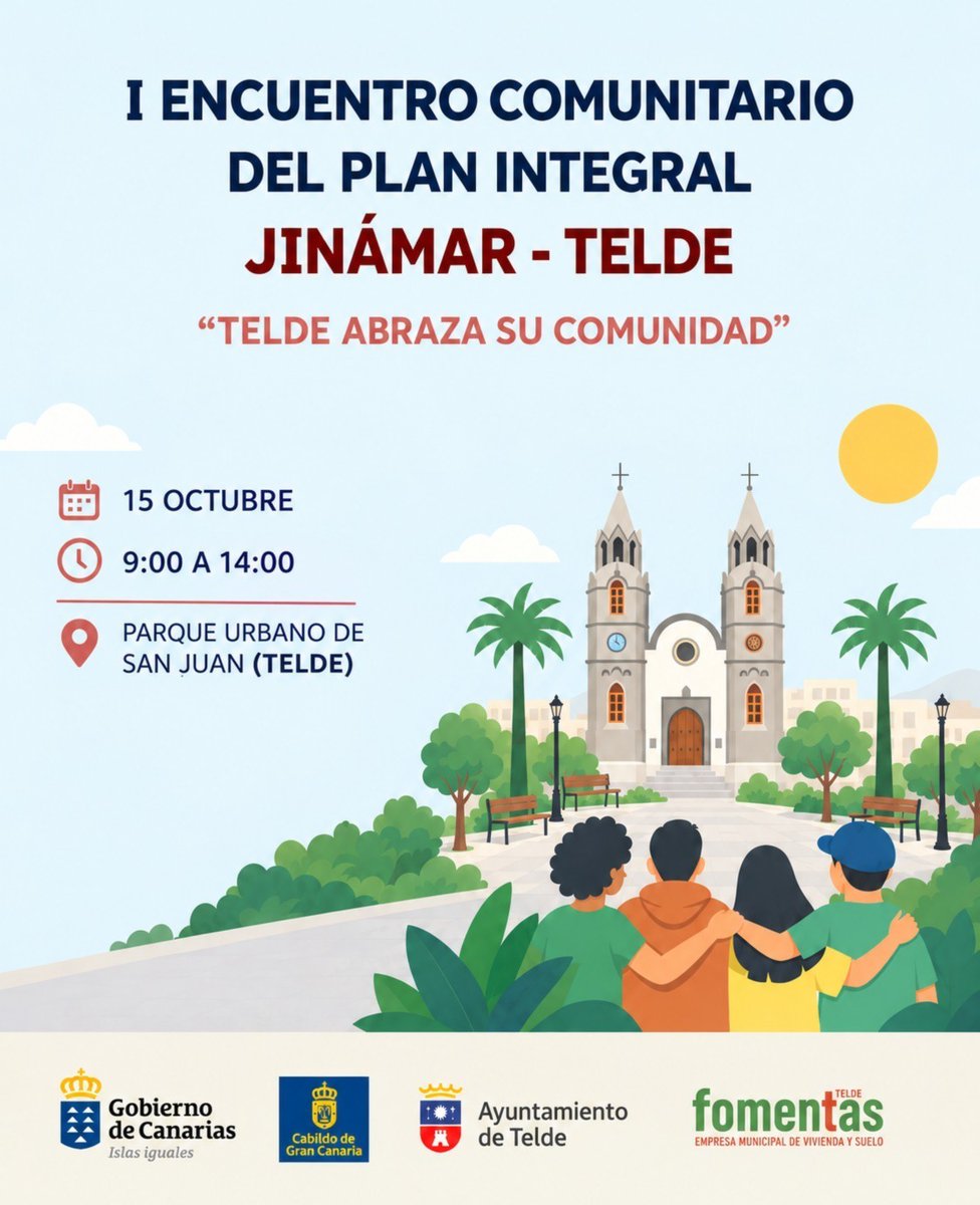 PIJinamarTelde's tweet photo. Telde tiene un plan, y ya tiene nombre 🤍  I Encuentro Comunitario del Plan Integral Jinámar - Telde. "Telde abraza su comunidad". 
📅 Jueves 15 de octubre
🕘 De 9:00 a 14:00 h
📍 Parque Urbano de San Juan (Telde)

Organiza Fomentas, a través del Plan Integral Jinámar - Telde. https://t.co/789Xal2Yx8