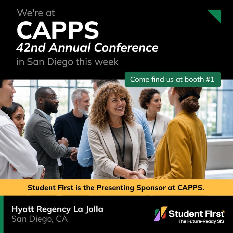 StudentFirstSIS's tweet photo. We're at CAPPS AC42 in San Diego this week. Come find us at Booth #1. The CAPPS 42nd Annual Conference is underway at the Hyatt Regency La Jolla, bringing California's private postsecondary community together. Come say hello. 

See the first reply for the link 👇🏽
#StudentFirstSIS https://t.co/1GxYTxPUqx