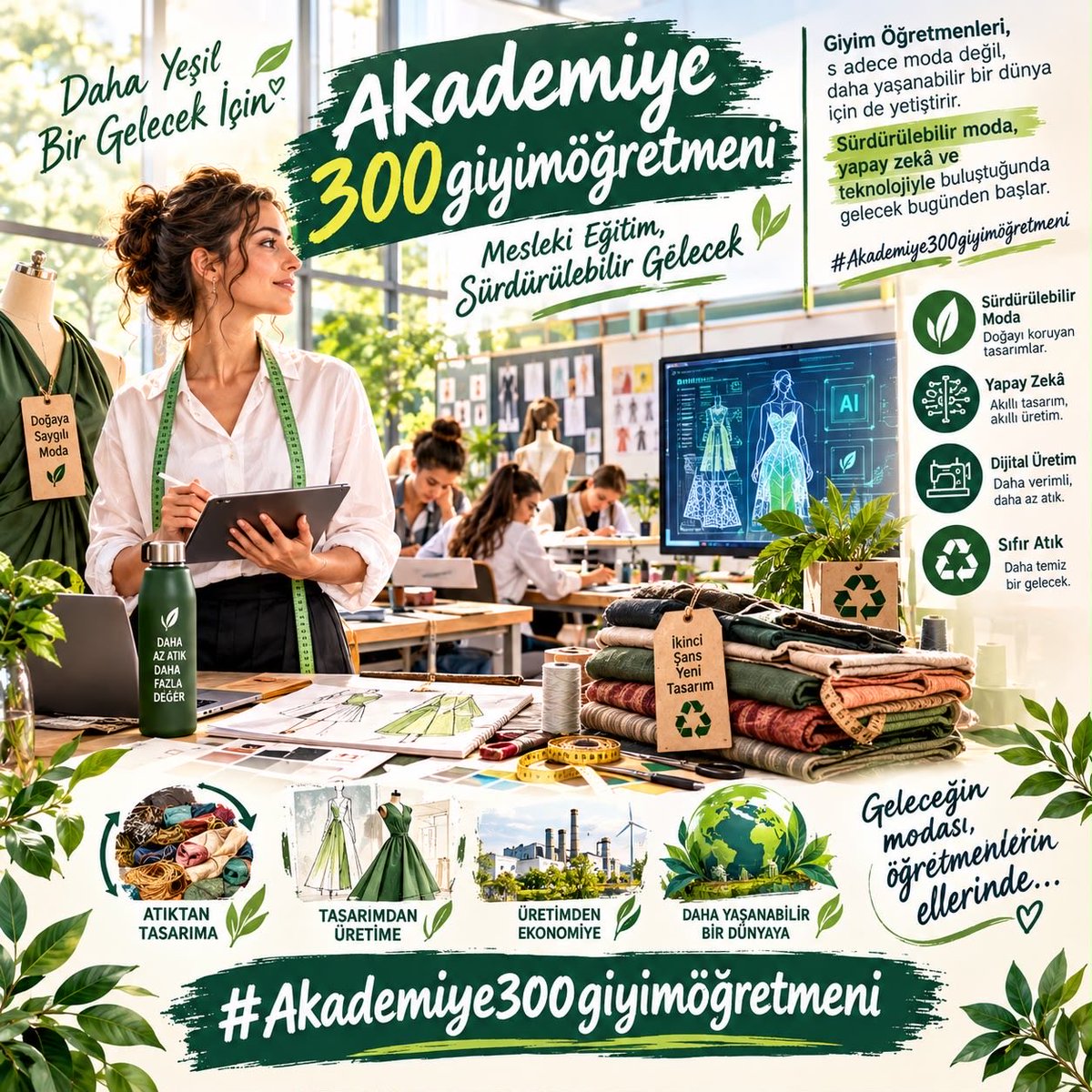 ElifEki61953228's tweet photo. 🌱 Sürdürülebilir moda
🤖 Yapay zekâ destekli tasarım
🧵 Dijital üretim
♻️ Sıfır atık

Türkiye’nin gençlerini geleceğin moda ve tekstil sektörüne hazırlamak istiyorsak Giyim Öğretmenlerini güçlendirmeliyiz.
#Akademiye300giyimöğretmeni https://t.co/HkzxJT6fld