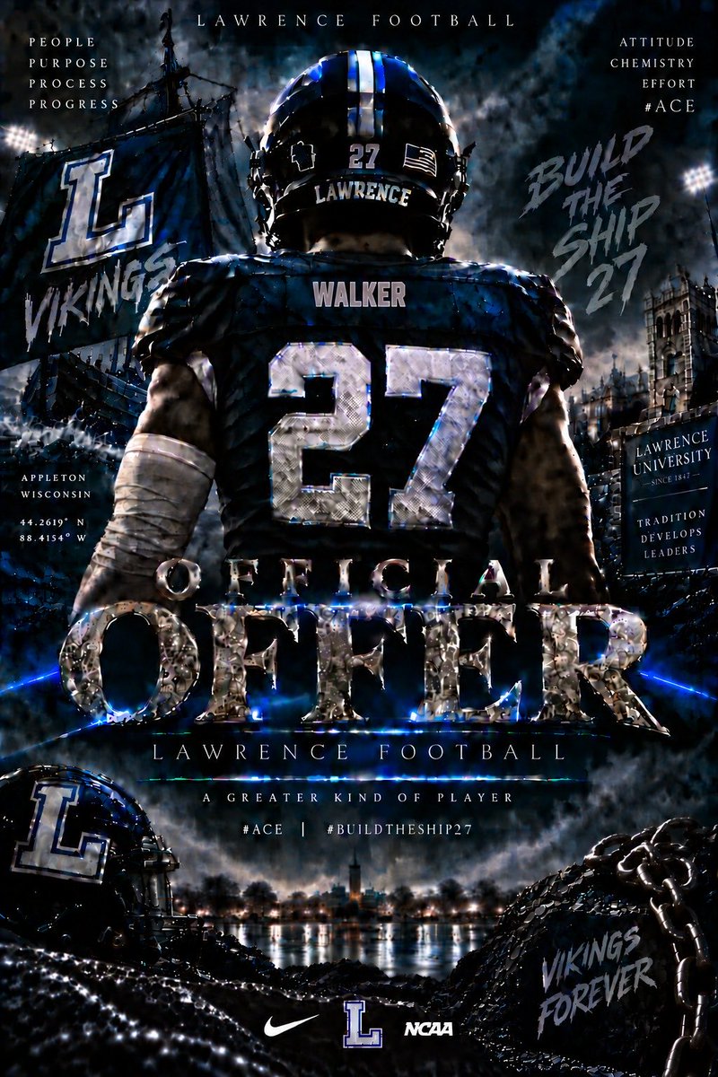 donaldw09513091's tweet photo. I’m extremely blessed and grateful to announce that I’ve received a FOOTBALL OFFER from Lawrence University! 🐻💙
This is another step toward the dream, but we’re just getting started.#AGTG #LawrenceFootball #Vikings #Offer #RecruitMe #BuildTheShip27 #27 @coachhWilliams2 https://t.co/xuYLB96eAE